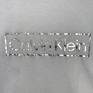 Calvin Klein Shirt Men Large White Silver Spell Out Logo Basic Short Sleeve Crew